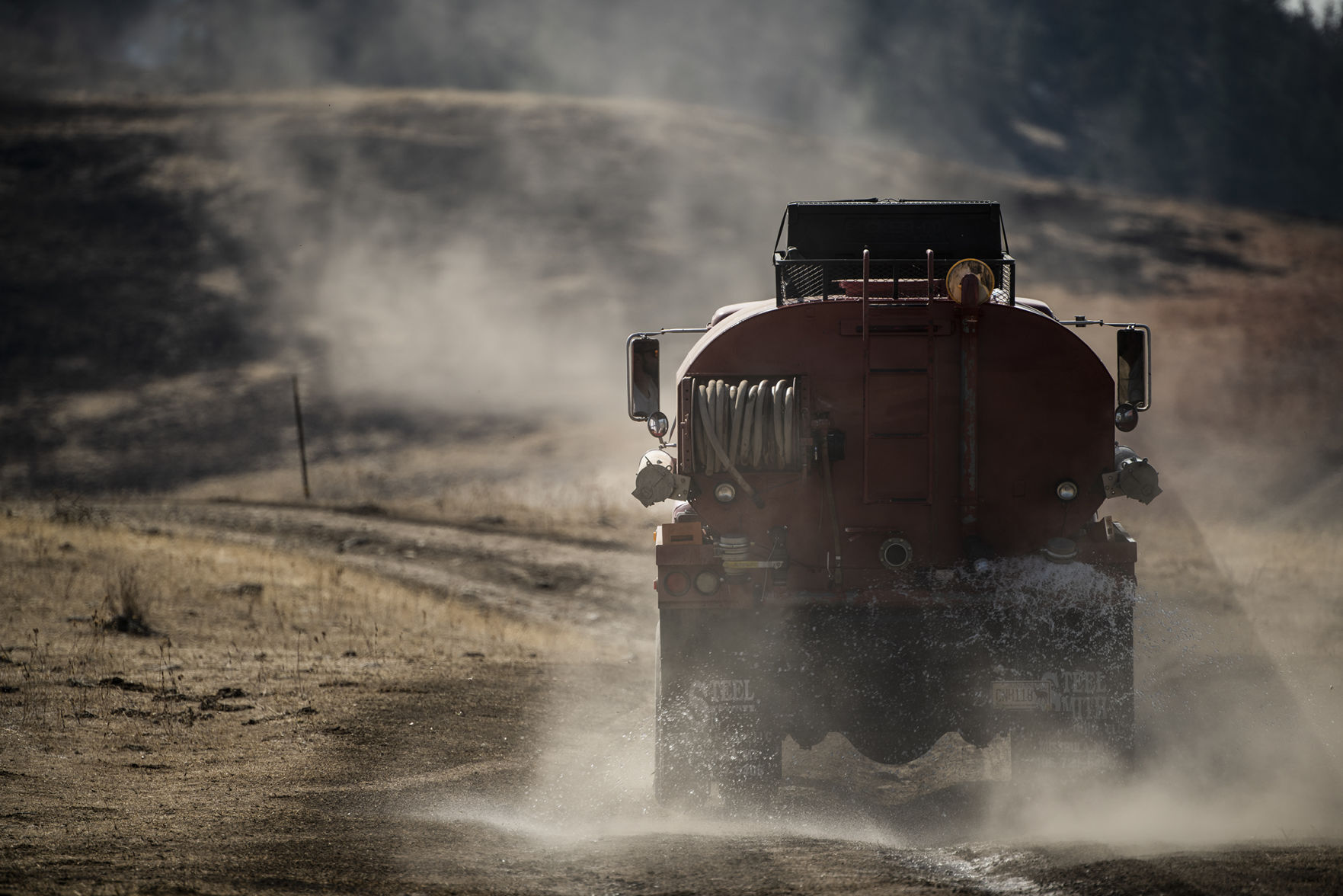 Water tanker heading up the hill